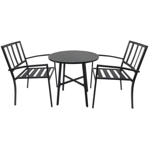 "3-teilige Essgruppe Sitzgruppe Esstisch-Set rund Tisch Metall Schwarz mit 1 Tisch + 2 Stühlen image"