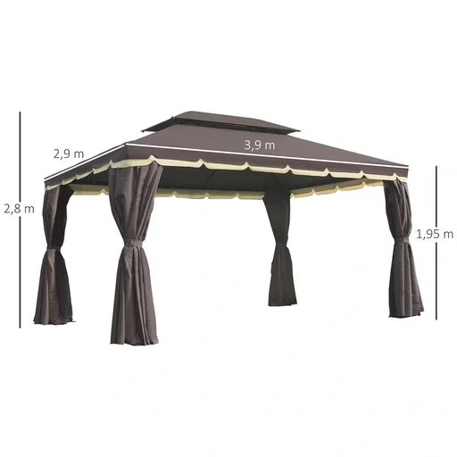 "Gartenpavillon Pavillon Gartenzelt Festzelt Partyzelt mit 4 x Seitenwand wetterfest Aluminium Polyester Kaffee+Schwarz 3 image"
