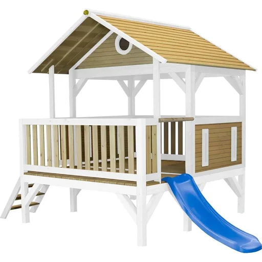 "Meeko Spielhaus Braun/Weiß - Blaue Rutsche image"