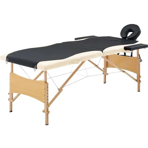 "Klappbarer Massagetisch 2 Zonen Holz schwarz und beige image"