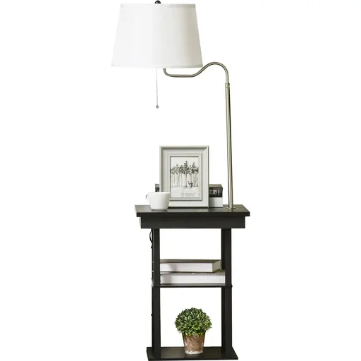 "2-in-1 Stehleuchte mit Regal schwarz, weiß image"