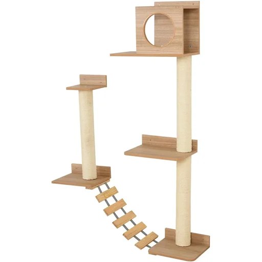 "Katzen Kletterbaum für Katzen an der Wand, mehrstöckig mit Leiter, gelb image"