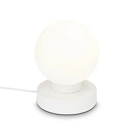 "PULU Tischleuchte, Metallsockel weiß, Opal Glas, Kabelschalter, E14 Fassung image"