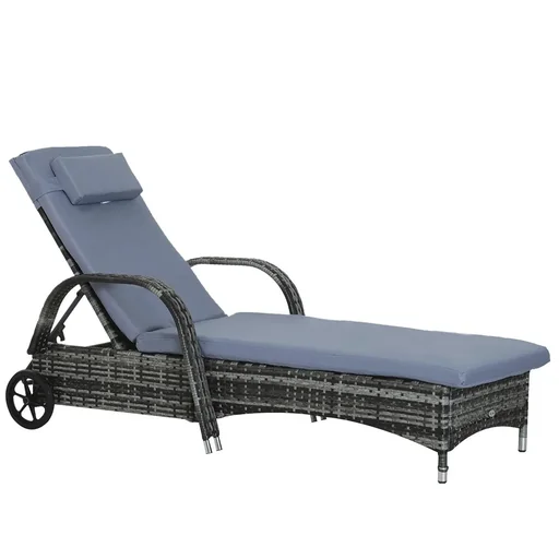 "Gartenliege Sonnenliege Rattanliege Gartenmöbel Liege mobil mit Kissen, Polyrattan+Metall, Grau, 200x73x72-103cm image"