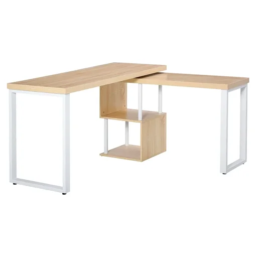 "Eckschreibtisch Winkelschreibtisch PC-Tisch Computertisch Bürotisch L-Formen 360° drehbar MDF Eisen Weiß+Eiche 220 x 55 image"
