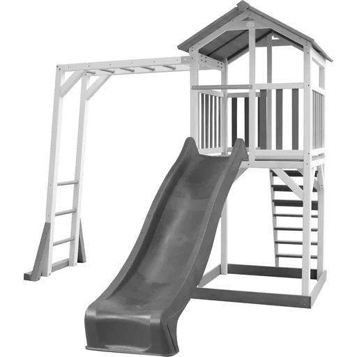 "Beach Tower Spielturm mit Klettergerüst - Graue Rutsche image"