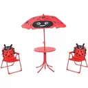 3-tlg, Kindersitzgruppe Sitzgarnitur für Kinder Kindermöbel 1 Sonnenschirm + 1 Tisch + 2 Kinderstühle klappbar Rot
