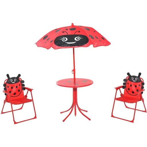 "3-tlg, Kindersitzgruppe Sitzgarnitur für Kinder Kindermöbel 1 Sonnenschirm + 1 Tisch + 2 Kinderstühle klappbar Rot image"