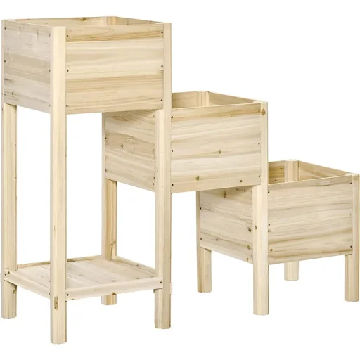"Hochbeet 3 Etagen Pflanzkübel Pflanzkasten aus Holz für Garten Balkon Natur 125 x 45 x 108 cm image"