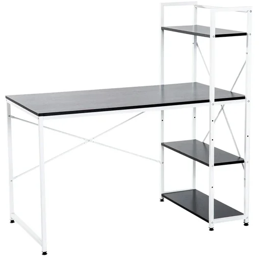 "Schreibtisch Computertisch Arbeitstisch Bürotisch mit Regal Weiß+Schwarz 120x64x121cm image"