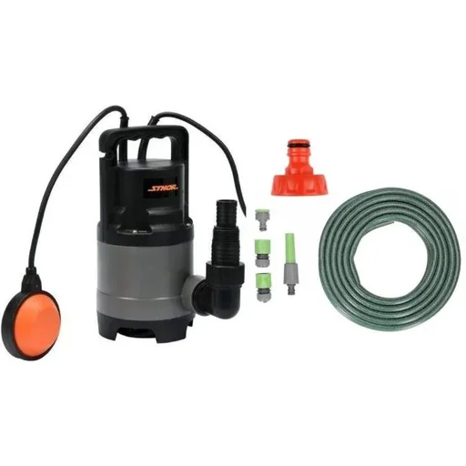 "Tauchpumpe - 600W - 11.500l/h MIT 15 Meter Gartenschlauch inklusive Düse und Armaturen UND Wasserhahn 1". image"