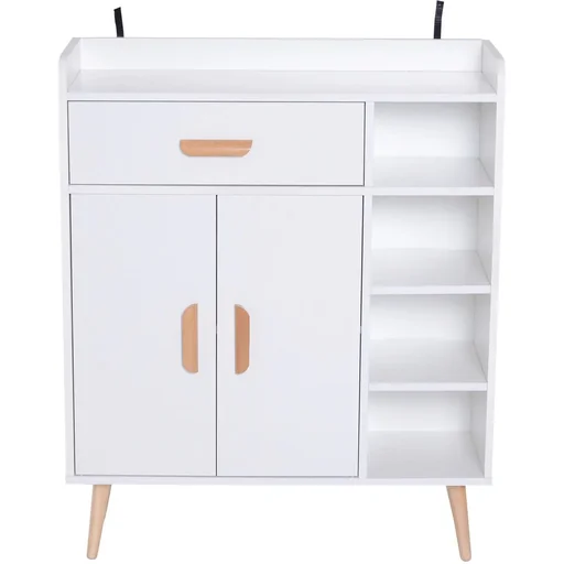"Standregal Kommode Flurschrank Schublade Schrank 100 kg Belastbarkeit Kiefernholz Weiß 80 x 29,5 x 96 cm image"