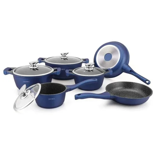 "14-teiliges Pfannenset mit Marmorbeschichtung - Mit Deckel - Kochtopf - Bratpfanne - Dunkelblau image"