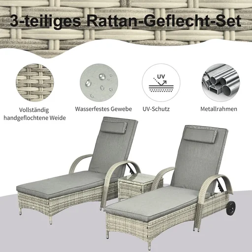 "Rattan Sonnenliegen mit Tisch grau image"