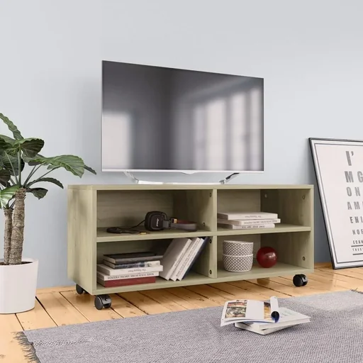 "TV-Schrank mit Rollen 90x35x35 cm Spanplatte Sonoma-Eiche image"
