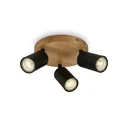 Vintage Spotleuchte 3-flammig, schwarz mit Holzbaldachin, 3 x GU10 Fassung