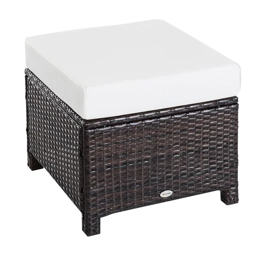 "Poly Rattan Hocker mit Kissen Gartenhocker Sitzhocker Fußhocker Rattanhocker Balkon Sitzhocker Gartenmöbel Braun+Cremewe image"