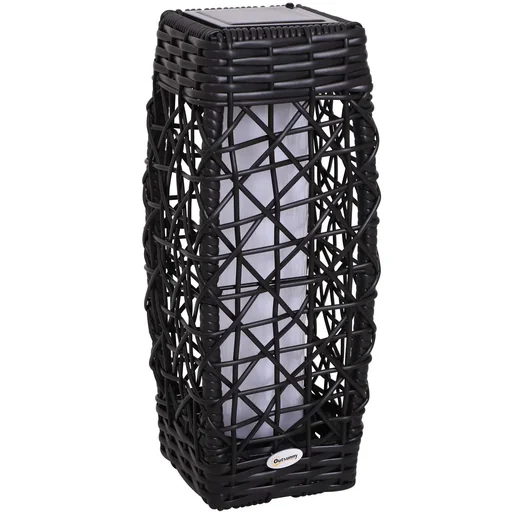 "Solarlampe Rattan Gartenlampe Wegbeleuchtung Lichtsensor automatisch wetterfest kaffeebraun L19 x B19 x H48 cm image"