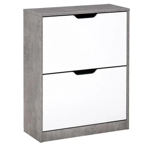 "Schuhschrank Schuhregal Schuhbank mit 2 Kippschubladen Einfaches Design E1 Spanplatte Grau+Weiß 62,5 x 26 x 81 cm image"