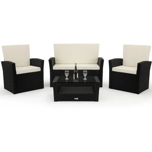 "Polyrattan Garten-Set - 10-teilig - Schwarz/Creme image"