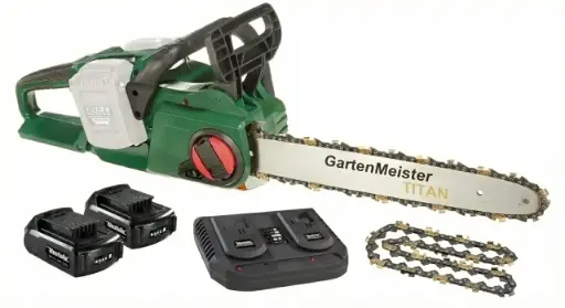 "Set Akku-Kettensäge + 2 x Akku 2 Ah + Doppelschnell-Lader+Kette image"