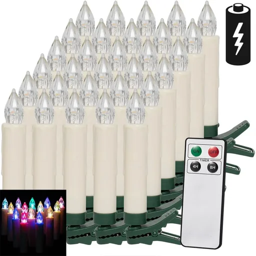 "LED-Weihnachtsbaumkerze 30x mit Fernbedienung Multicolor image"