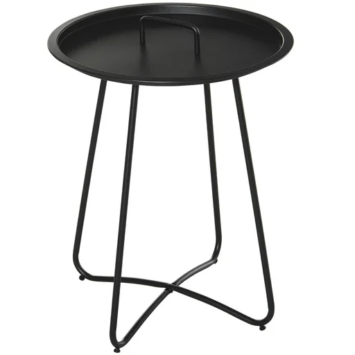 "Beistelltisch für Garten Couchtisch Kaffeetisch mit Tragegriff Wohnzimmer Metall Schwarz Ø46 x 56H cm image"