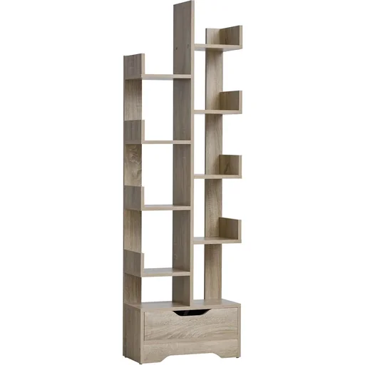 "Bücherregal mit 10 Fächer und Schublade, Standregal, Eckbücherregal, E1 Spanplatte, 46 x 20 x 151 cm image"