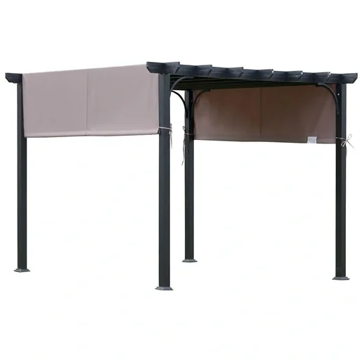 "Pavillon 3x3m Pergola mit einstellbarem Stoffdach UV+ Überdachung Wasserfest Sonnenschutz Polyester Stahl Braun+Schwarz image"