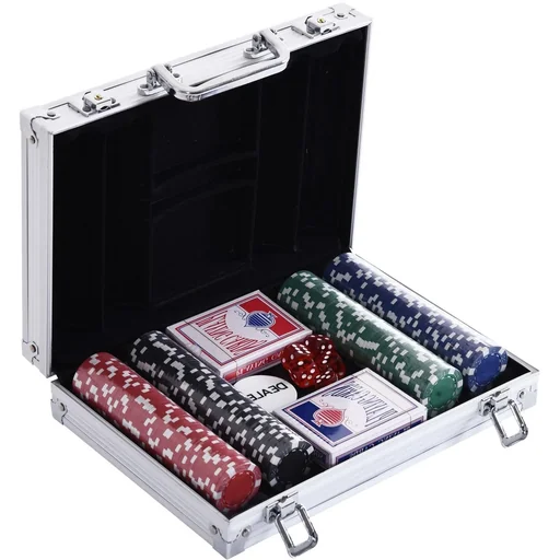 "Pokerkoffer Pokerset 200 Pokerchips 2 x Kartenspiel 5 x Würfel 1 x Alukoffer 4 Farben 29,5 x 20,5 x 6,5 cm 11,5 g/Chip image"