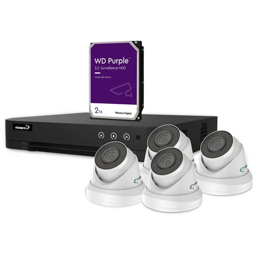 "ip-überwachungskamera-set - 4-kanal-netzwerk-videorekorder - 4 x weisse ip-dome-kamera - festplatte 2 tb - kabel image"