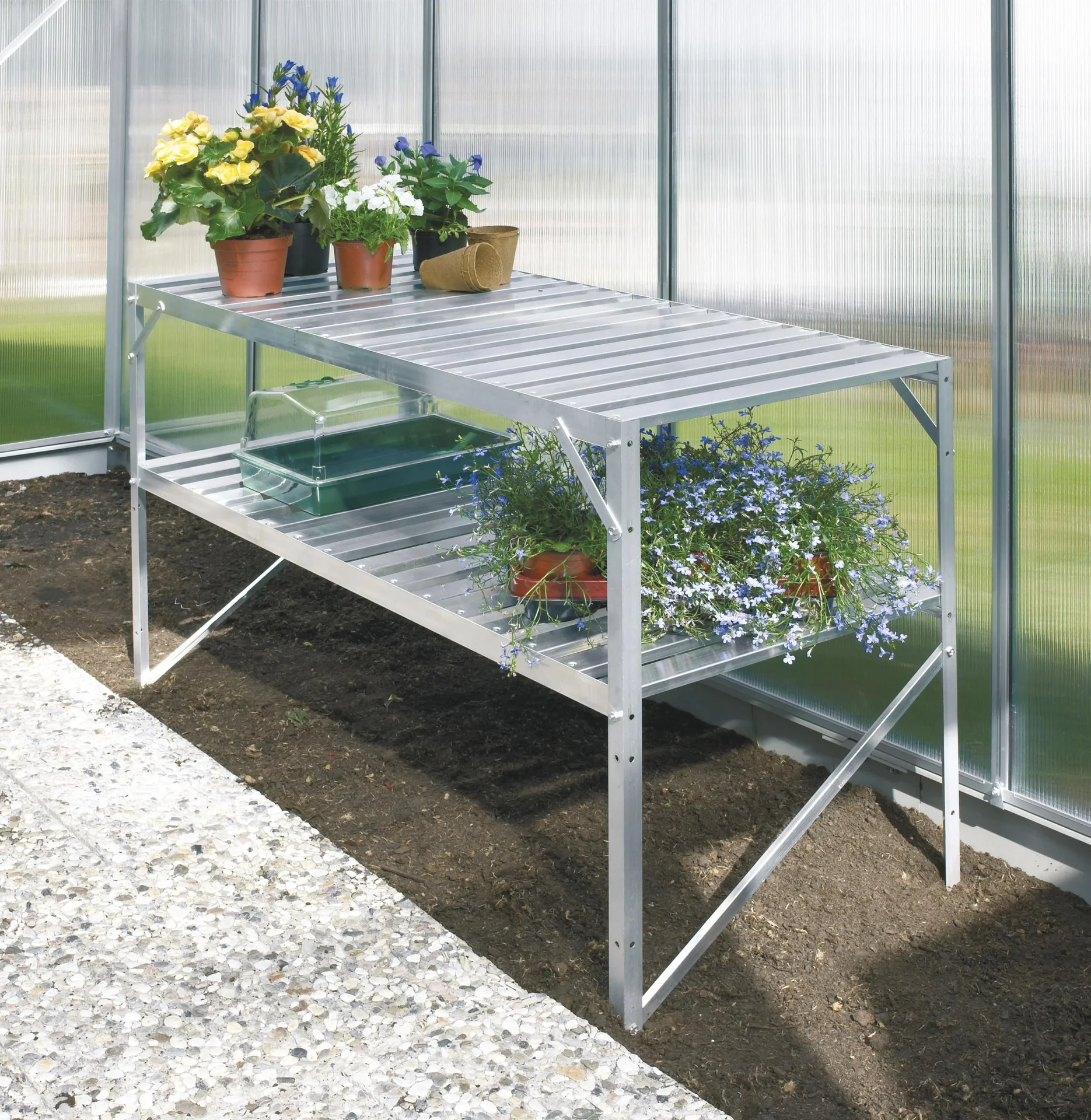 Alutisch, Farbe 2 Ablagen, Farbe 121 x 54 x 76 cm, Farbe alu