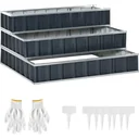 Hochbeet aus Stahl 3-stufige Gartenbeet mit T-Form-Pflanzenschilder Handschuhe Pflanzenbeet Kräuterbeet Blumentreppe für