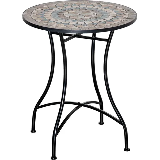 "Bistro-Gartentisch in Mosaikoptik, Keramik+Metall, grün+beige+weiß, 60 x 71 cm image"