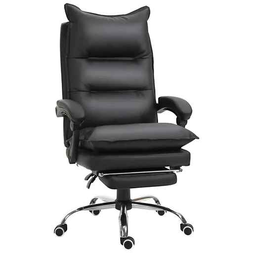 "Bürostuhl mit Fußstütze höhenverstellbarer Schreibtischstuhl Drehstuhl Rückenlehne Kunstleder Schwarz 66 x 72 x 122-130 image"