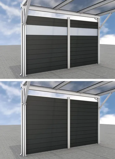 "Seitenwand für Carports, weiß, 5,82 x 1,86 m, WPC Dielen dunkelgrau / PC Paneele klar image"