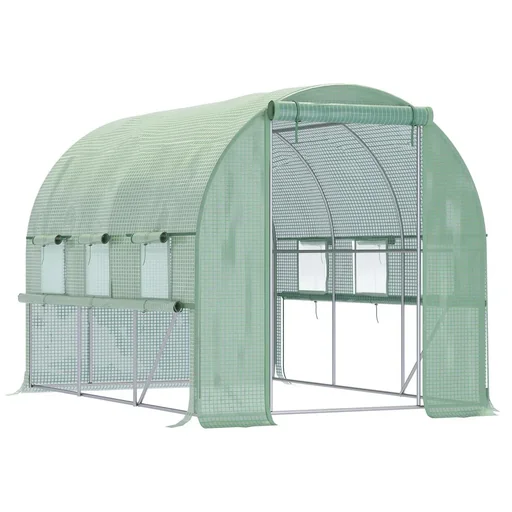"Folly Gewächshaus 3 x 3 x 2 m Tunnel begehbares Gewächshaus Pflanzenhaus Folie Zelt 6 Fenster UV-Schutz grün image"