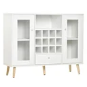 Küchenschrank Sideboard küchenmöbel mit Glastüren Schublade und 12-Flaschen Weinregal für Wohnzimmer und Küche Spanplat
