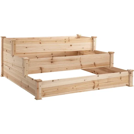 "Hochbeet 3-stufige Gartenbeet Pflanzenbeet Kräuterbeet Blumentreppe für Balkon Garten Natur Tannenholz 124 x 124 x 56 c image"