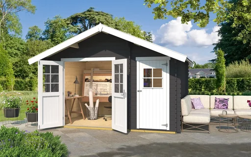 "Gartenhaus 253 Gr.2, 420 x 310 x 270 cm graphitgrau 28 mm, Doppeltür, mit 2. Raum Einzeltür image"