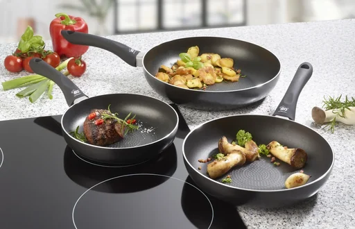 "Aluminum Pfannenset Smart Life 3-teilig - Ø 20 cm /24 cm /28 cm - Öl-Dosiersystem! image"