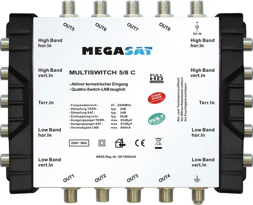 "Multischalter 5/8 C - Erweiterbares System. Geeignet für 1 Satellit bis zu 8 Teilnehmer pro Multischalter image"