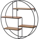 Wandregal Bücherregal Metallregal Hängeregal Dekoregal rund 4 Etage Metall + Holz Schwarz + Natur ?45 x 11cm