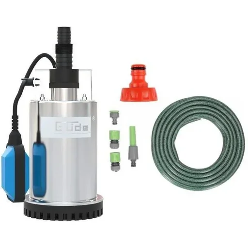 "GFS400 INOX Flachabsaugpumpe - 400W - 230V/50Hz MIT 15-Meter-Gartenschlauch inkl. Düse und Armaturen UND Hahn 1". image"