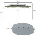 Doppelter Sonnenschirm mit LED-Leuchten 4,5m hellgrau