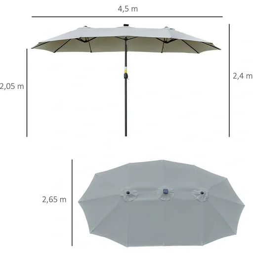 "Doppelter Sonnenschirm mit LED-Leuchten 4,5m hellgrau image"