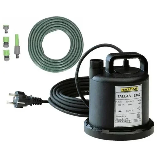 "Flachwasser-Tauchpumpe E 160 NA, Ansaugung bis 3 mm, 90 Watt INCL-Gartenschlauch 15m, Düse, Armaturen und Hahn 1". image"