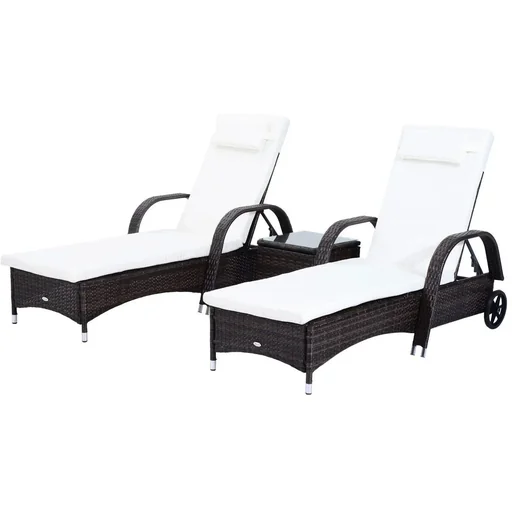 "Sonnenliege Tisch 3er Set Gartenmöbel Polyrattan Braun image"