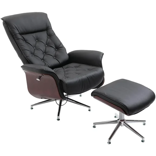 "Relaxsessel mit Hocker Fernsehsessel Polstersessel PU-Bezug Holzverkleidung Metallfuß Schwarz 82 x 83 x 110 cm image"