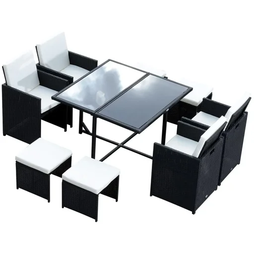 "Polyrattan Essgruppe 21 tlg, Rattan Sitzgruppe 4 Stühle 4 Hocker inkl, Kissen image"